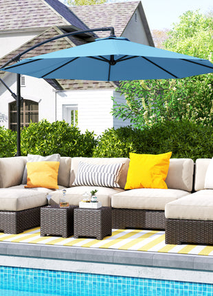 10' Cantilever Tilt Offset Patio Umbrella w/ UV & Water Safe Material & Cross Base (Weight Not Included), Blue