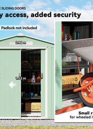 7' x 4' Outdoor Storage Shed, Garden Tool House w/ Foundation Kit Vents & Sliding Doors for Backyard Patio, Light Green