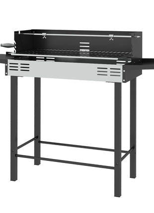BBQ Rotisserie Grill Charcoal, Split Roaster for Chicken Turkey, 3-Level Grill Grate, Storage Shelves, Stainless Steel