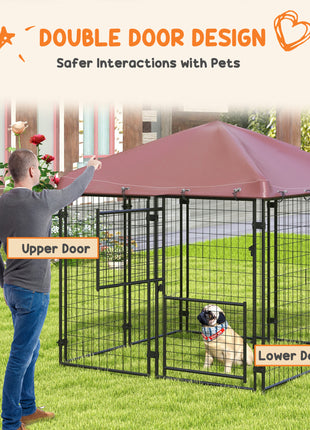 4.6' x 4.6' x 5' Dog Kennel Outdoor with Waterproof Canopy, Large Door