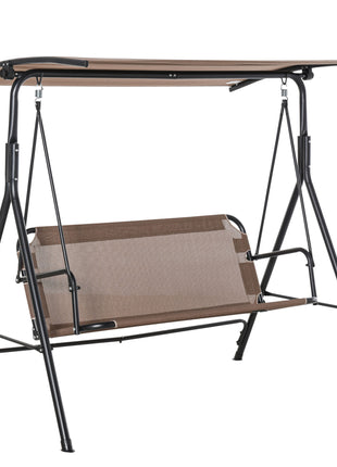 2-Seater Patio Swing Chair, Outdoor Adjustable Canopy Porch Swing with Armrests, Texeline Fabric and Steel Frame, Brown