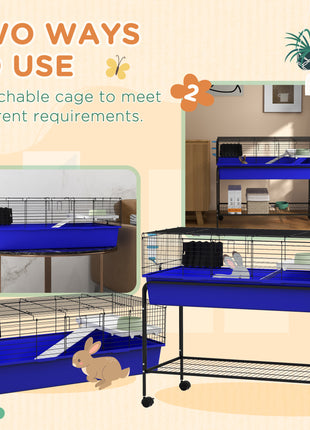 Two-Story Small Animal Cage Removable from Stand, Pet Habitat with Shelf & Wheels, 39" x 20.5" x 36.5", Blue