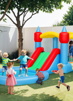 4 in 1 Inflatable Bounce House with Slide, Basketball Hoop, Ball Pit, 370W Blower, Storage Bag, 163" x 81" x 75"