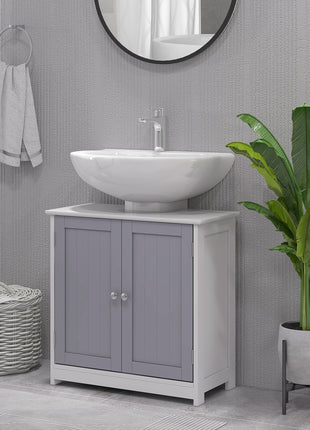 Bathroom Vanities, Bathroom Sink Cabinets with U-Shape Cut-Out and Adjustable Internal Shelf, White and Gray