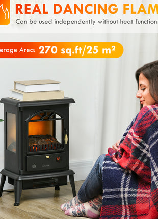23" Electric Infrared Fireplace Stove, Freestanding Fire Place Heater with Realistic Log Flame, Timer, Black