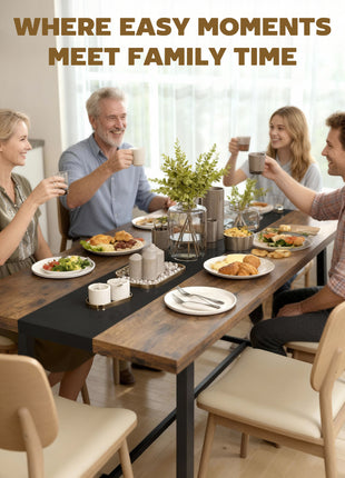 Industrial Kitchen Table for 8 People, 70.9" Long Dining Table with Large Tabletop and Steel Legs for Dining Room, Brown