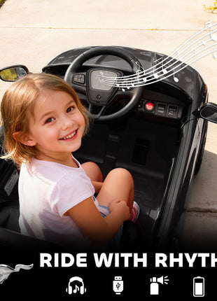 12V Kids Ride On Car, Licensed Ford Mustang Mach-E Electric Car with Remote Control, LED Light, Music, Black