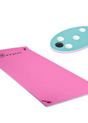 12' x 5' Lily Pad Floating Mat with Cup Holder Table, 3-Layer Portable Roll-Up Water Mat Float Dock for 2-3 People, on Lake, River, Beach, Swimming Pool, Pink