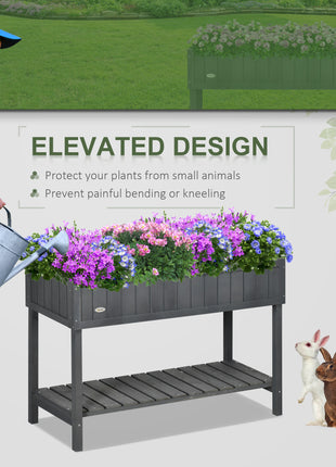 Wooden Raised Garden Bed, Elevated Planter Box Stand with 8 Slots and Open Shelf, Dark Gray