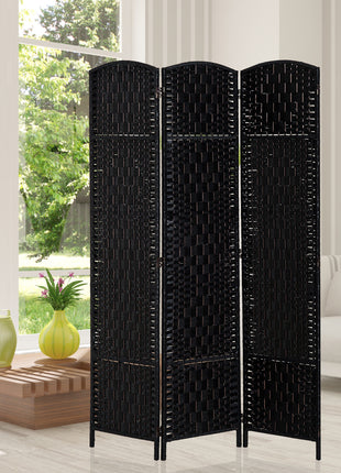 Room Divider 3 Panel, 6FT Tall Folding Privacy Screen, Freestanding Hand-Woven Partition for Room Separation with 360° Hinges, Paper Rope Diamond Weave, Black