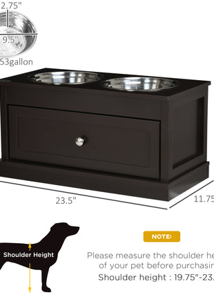 Large Elevated Dog Bowls with Storage Drawer Containing 11L Capacity, Raised Dog Bowl Stand Pet Food Bowl Dog Feeding Station, Brown
