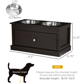 Large Elevated Dog Bowls with Storage Drawer Containing 11L Capacity, Raised Dog Bowl Stand Pet Food Bowl Dog Feeding Station, Brown