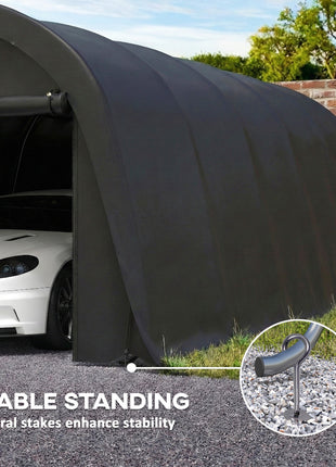 12' x 23.6' Heavy Duty Carport, UPF50+ Portable Garage Car Canopy Tent with Galvanized Frame, Large Door, Dark Gray