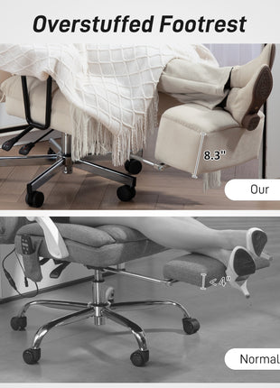 Executive Office Chair with Lumbar Support, Footrest, High Back Reclining Overstuffed Desk Chair with, Cream White