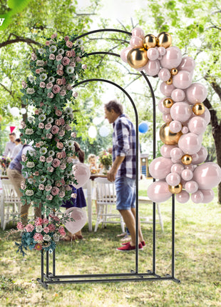 Metal Arch Backdrop Stand Set of 3, 7/6.5/6 ft Wedding Arch Frame, Balloon Backdrop Arch Stand Set for Birthday Party, Bridal Shower, Graduation, Ceremony, Banquet Decorations, Black