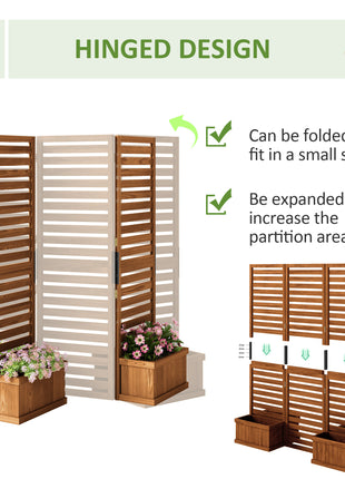 62.5" x 19" x 66" Wood Panel Trellis w/ 4 Planter Box Raised Bed for Garden Natural Wood