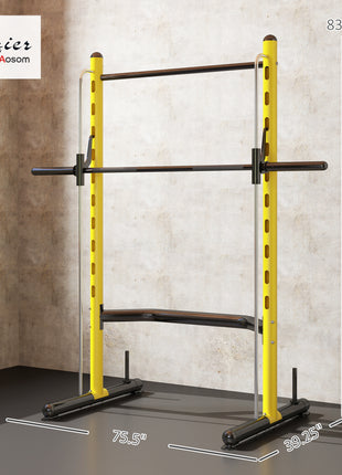 Squat Rack with Pull Up Bar and Barbell Bar Adjustable Bench Press Multi-Function Weight Lifting Half Rack, Yellow