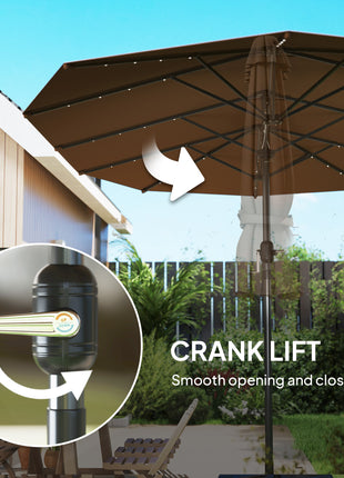 Garden Parasol, Double-Sided Sun Umbrella with LED Solar Lights, Patio Parasol for Outdoor, Coffee