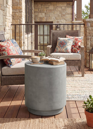 Lightweight Accent Table with Concrete Finish Round Side Table, Light Gray