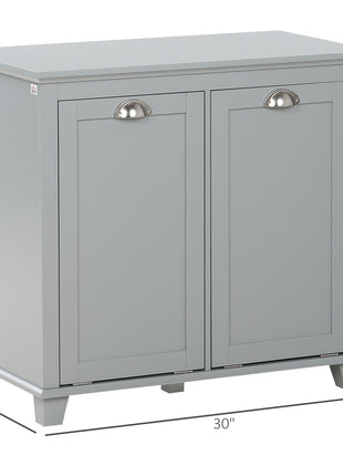 Dual Tilt out Laundry Hamper Cabinet, Bathroom Storage Cabinet with 2-Compartment Hamper, Modern Bathroom Floor Cabinet for Washroom, Gray