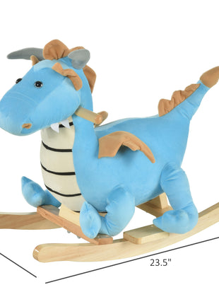 Kids Plush Ride-On Rocking Horse Toy Dinosaur Ride Rocking Chair with Realistic Sounds for18-36 Months, Blue