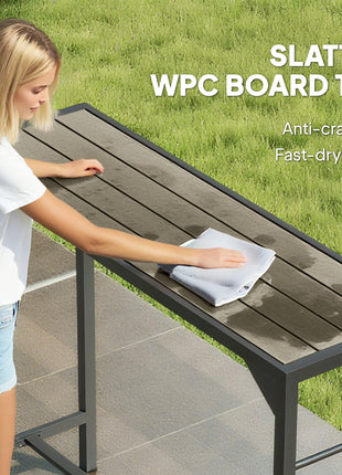 Outdoor Bar Table, Bar Height Patio Bar Table w/ Built-In Bottle Opener, Plastic Top with Wood Grain, 47.25" x 15" x 39"