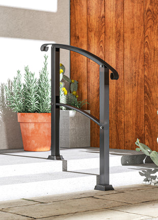 1-3 Step Metal Handrails for Outdoor Steps, Porch Deck Stair Railing with Installation Kit for Concrete Steps, Black