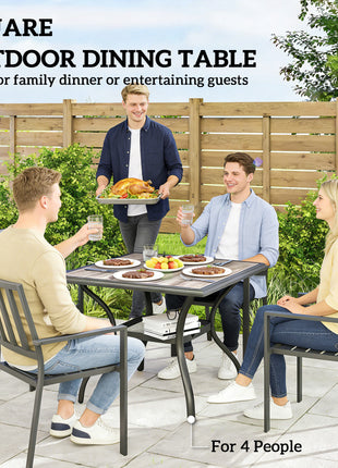 37" Square Outdoor Dining Table for 4, Patio Table with Umbrella Hole, Shelf, Faux Wood Top for Garden, Backyard, Gray