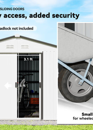11' x 9' Metal Storage Shed Garden Tool House with Double Sliding Doors, 4 Air Vents for Backyard, Patio, Silver