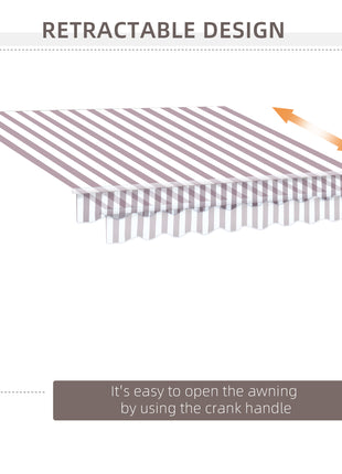 10' x 8' Retractable Awning, Patio Awnings, Sunshade Shelter w/ Manual Crank Handle, UV & Water-Resistant Fabric and Aluminum Frame for Deck, Balcony, Yard, Coffee Stripes