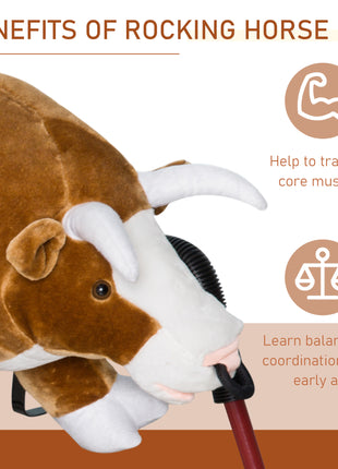 Kids Spring Rocking Horse Rodeo Bull Style with Realistic Sounds for Children over 3 Years Old