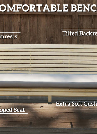3 Seat Wooden Porch Swing with Stand, Patio Swing with Cushion, for Garden, Poolside, Backyard, Natural Wood