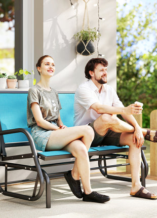 2-Person Outdoor Glider Bench, Patio Double Swing Rocking Chair Loveseat w/Powder Coated Steel Frame for Backyard Garden Porch, Blue