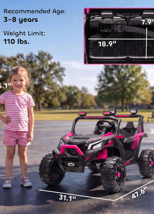 24V 2 Seater Ride On Truck Car for Big Kids with Remote Control, Dual Motors, 4-Wheel Suspension for Ages 3-8, Pink