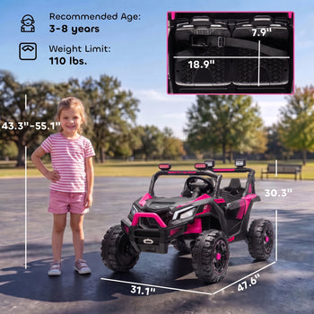 24V 2 Seater Ride On Truck Car for Big Kids with Remote Control, Dual Motors, 4-Wheel Suspension for Ages 3-8, Pink