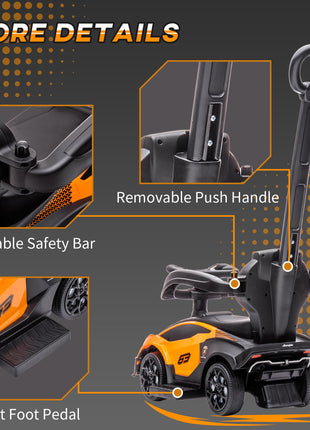 2-in-1 Ride On Push Car for Toddlers 1-3, Licensed Lamborghini Stroller Sliding Car, Push-Along with Under Seat Storage Horn Engine Sound and Steering Wheel, Manual, Orange