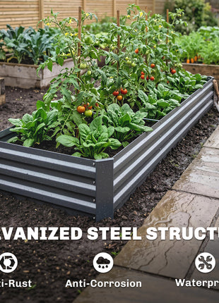 8x2x1ft Galvanized Raised Garden Bed Kit with Safety Edging for Flowers, Herbs and Vegetables, Dark Gray