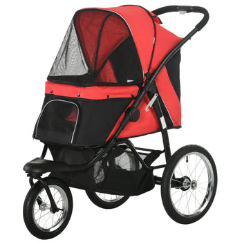 3 Wheels Pet Stroller for Small Dogs and Medium Dogs with Adjustable Canopy, Safety Tether, Storage Basket, Red