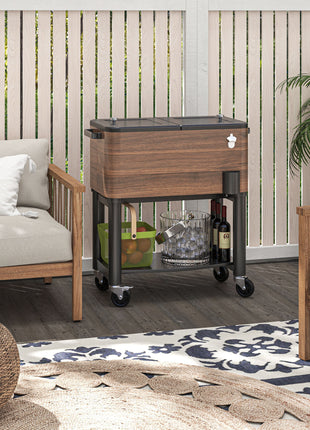 60 Quart Outdoor Cooler Cart, Rolling Ice Chest with Bottom Shelf and Bottle Opener for Backyard, Deck, Poolside Party