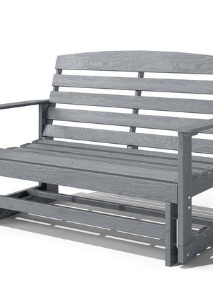 Patio Glider Bench w/ HDPE Slatted Double Rocking Chair, Distressed Gray