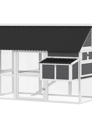 Wooden Chicken Coop with Run, 2 Nesting Boxes, 2 Roosting Bars, Ramp & Tray, Poultry Cage for 4-6 Chickens, Gray