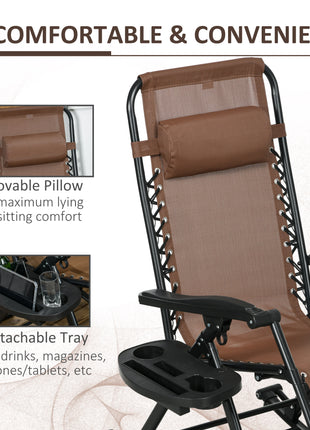 2 Outdoor Rocking Chairs Foldable Reclining Zero Gravity Lounge Rockers w/ Pillow Cup & Phone Holder, Brown