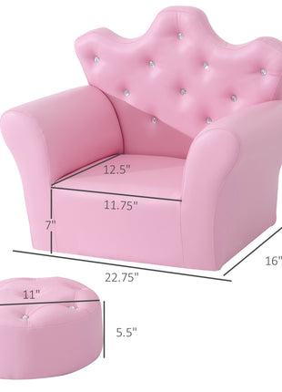 Kids Sofa Set with Footstool, Princess Sofa with Diamond Decoration