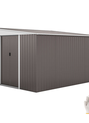 11' x 9' Metal Outdoor Storage Shed, Tool House with Double Lockable Doors for Backyard, Patio, Lawn, Garage, Gray