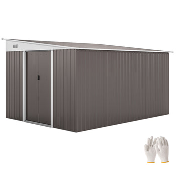 11' x 9' Metal Outdoor Storage Shed, Tool House with Double Lockable Doors for Backyard, Patio, Lawn, Garage, Gray