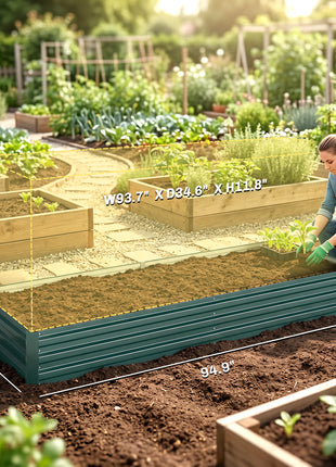 95" x 36" x 12" Galvanized Raised Garden Bed, Easy DIY and Cleaning for Growing Flowers, Herbs, Succulents, Green
