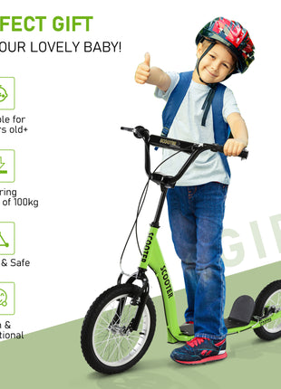 Youth Scooter Kick Scooter for Kids 5+ with Adjustable Handlebar 16" Front and 12" Rear Dual Brakes Inflatable Wheels, Green