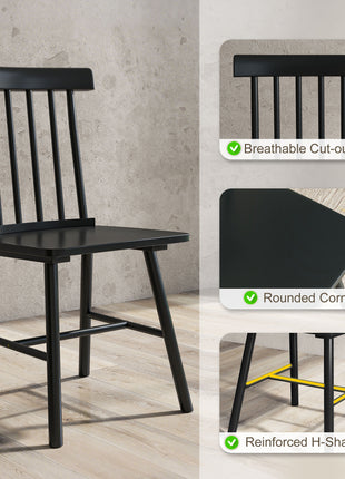 Dining Chairs Set of 2, Farmhouse Wood Kitchen Chairs with Rubber Wood Frame, Spindle Back for Dining Room, Black