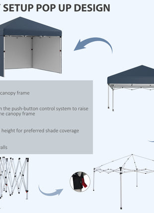 10' x 10' Pop Up Canopy with Sidewalls, Weight Bags and Carry Bag, Height Adjustable Tent for Parties, Navy