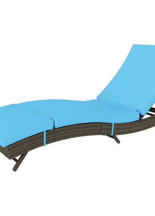 Patio Wicker Chaise Lounge Chair, Outdoor PE Rattan Sun lounger with Adjustable Backrest and 2 Wheels, Sky Blue